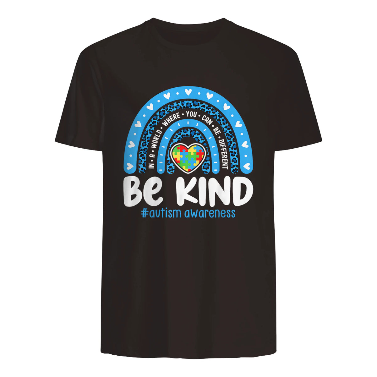 In April We Wear Blue Autism Ribbon T-Shirt in Dark Chocolate - back view