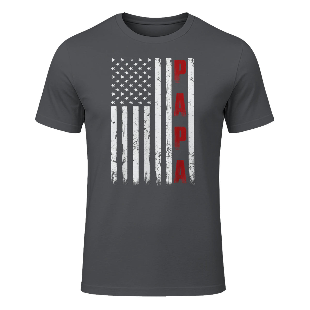Proud Papa Flag Funny Father's Day from Grandchildren T-Shirt in Charcoal - front view