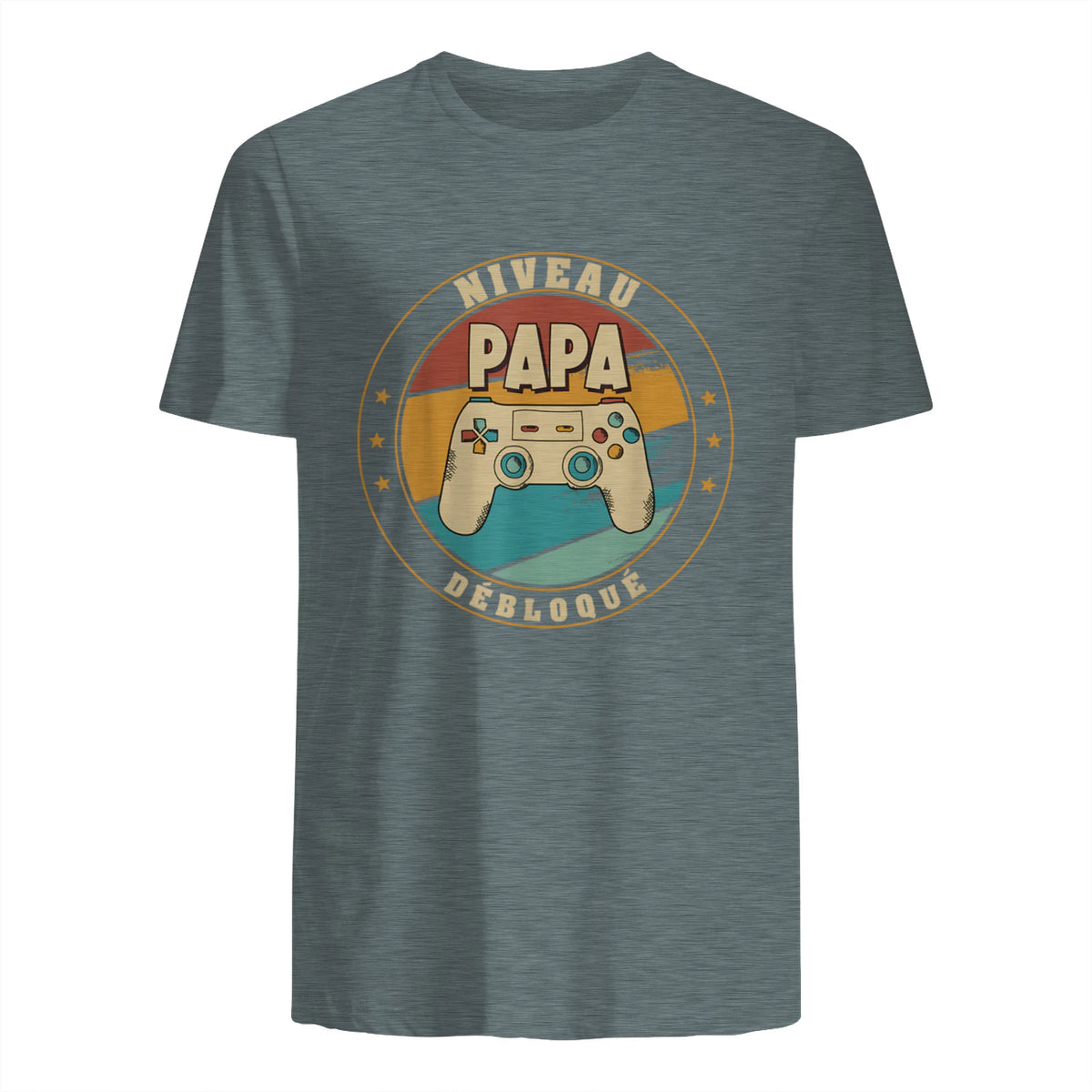 Nouveau Papa Parents Humour Gamer Nouvelle Naissance Annonce T-Shirt in Dark Heather - back view