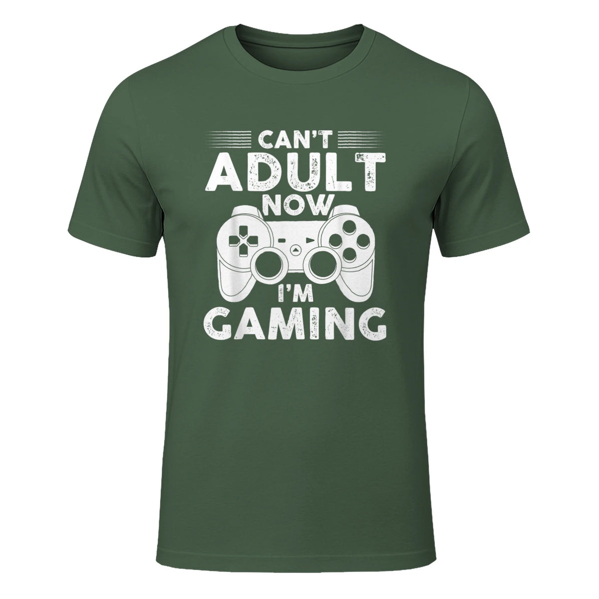 I Can't Adult Now I'm Gaming Gamer Console T-Shirt in Military Green - front view