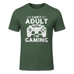 I Can't Adult Now I'm Gaming Gamer Console T-Shirt in Military Green - front view