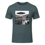 Cat Selfie With Alien UFO Funny Cat Gifts For Men Women Kid T-Shirt in Dark Heather - front view