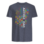 Autism Dad Awareness American Flag USA T-Shirt in Heather Navy - back view