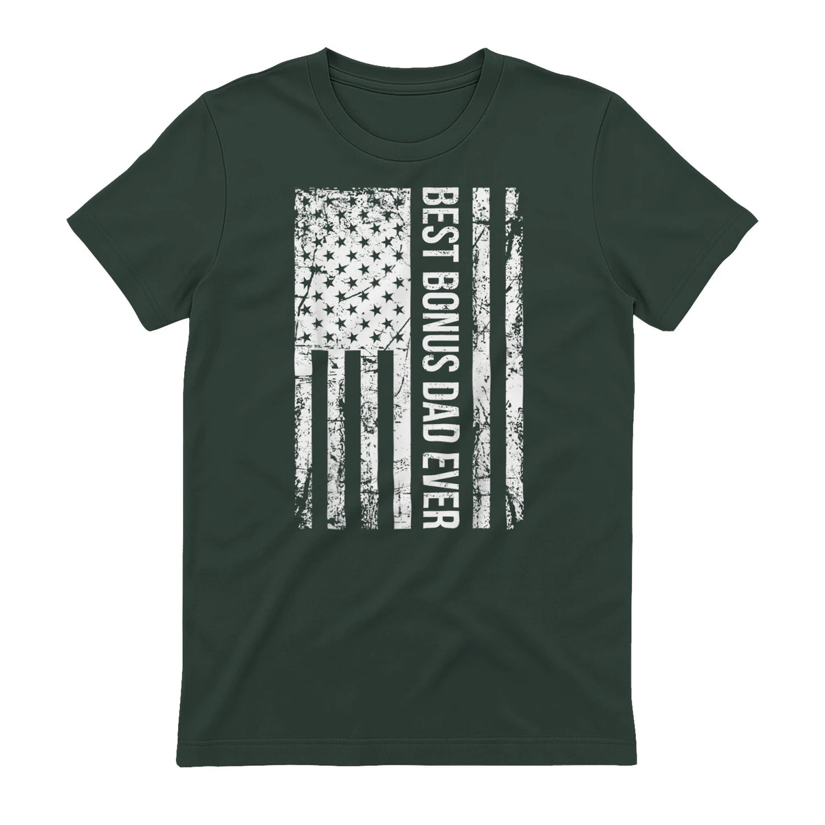 Step Dad Best Bonus Dad Ever For Stepdad American Flag in Forest Green - back view