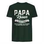 Papa Knows Everything Funny Father's Day Gift T-Shirt in Forest Green - back view