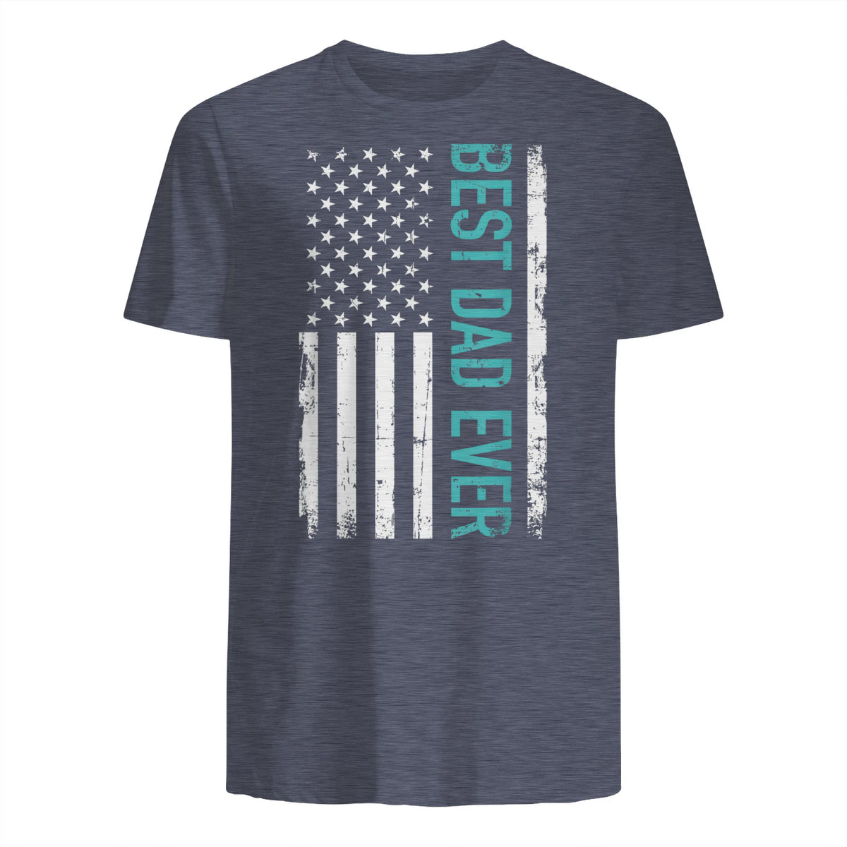 Father's day Best dad ever with US american flag Short Sleeve in Heather Navy - back view