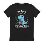 Baby Dino Autism Awareness T-Shirt in Black - back view