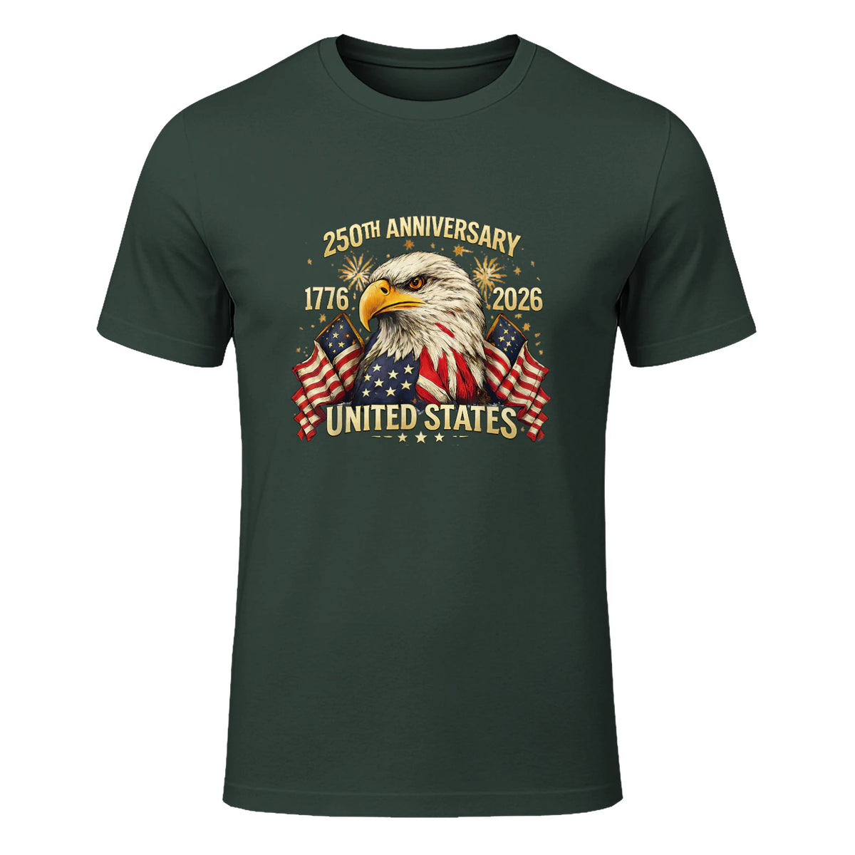 American Flag Anniversary T-Shirt in Forest Green - front view