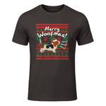 Basset Hound Chemise de Noël Merry Woofmas Père Noël Chien in Dark Chocolate - front view