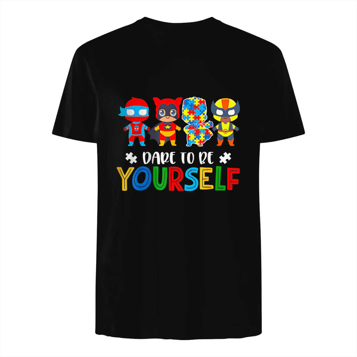 Dare to Be Yourself Autism Awareness Superheroes in Black - back view