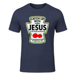 Catch Up with Jesus T-Shirt in Heather Navy - front view