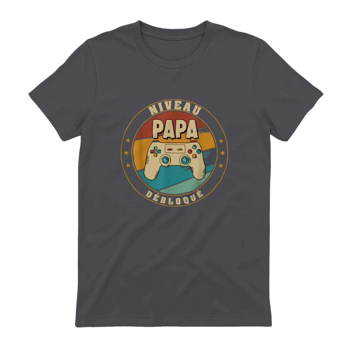 Nouveau Papa Parents Humour Gamer Nouvelle Naissance Annonce T-Shirt in Charcoal - back view