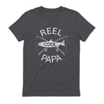 Funny Fishing Reel Cool Papa Dad Joke T-Shirt in Charcoal - back view