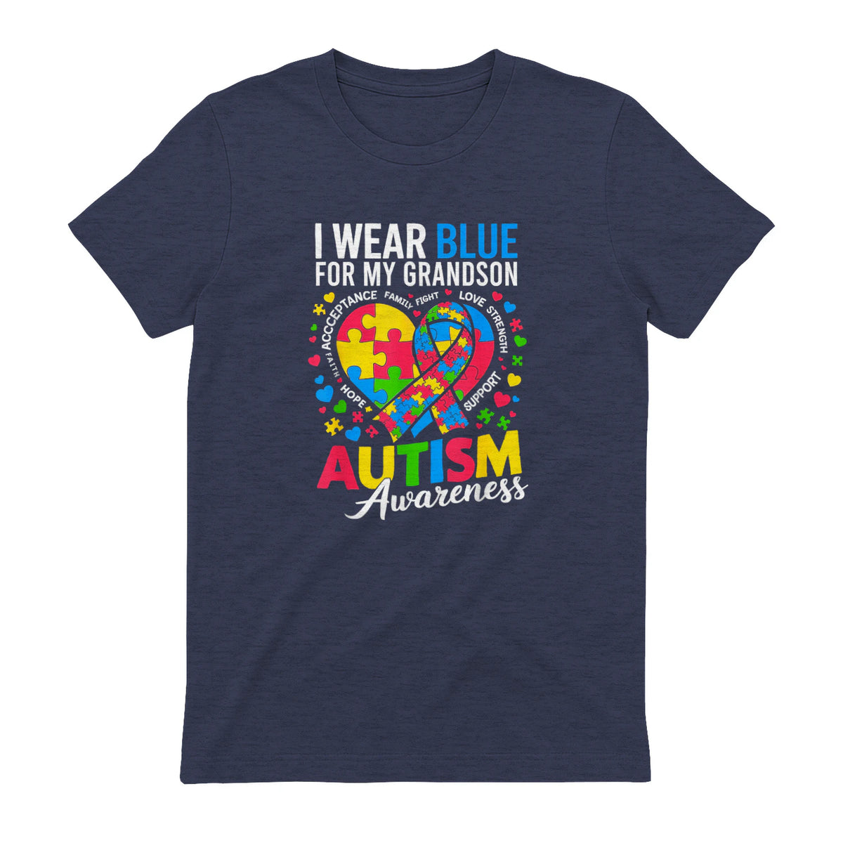 I Wear Blue for My Grandson Autism Awareness Grandma Nana in Heather Navy - back view