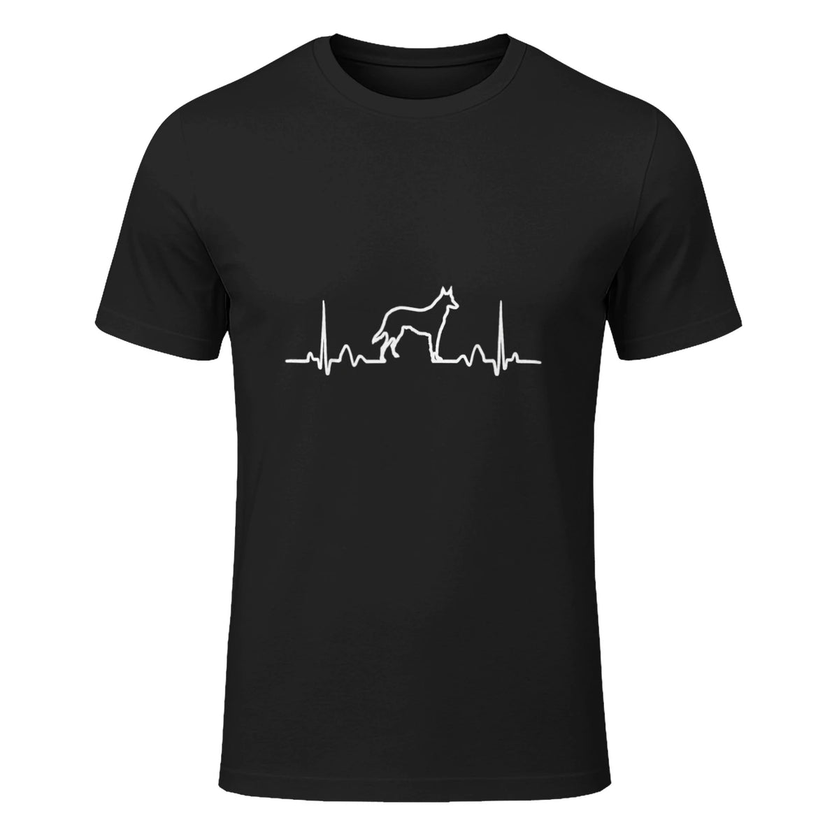 German Shepherd Dog Heartbeat Funny Dog Gift Tee Shirt T-Shirt in Black - front view
