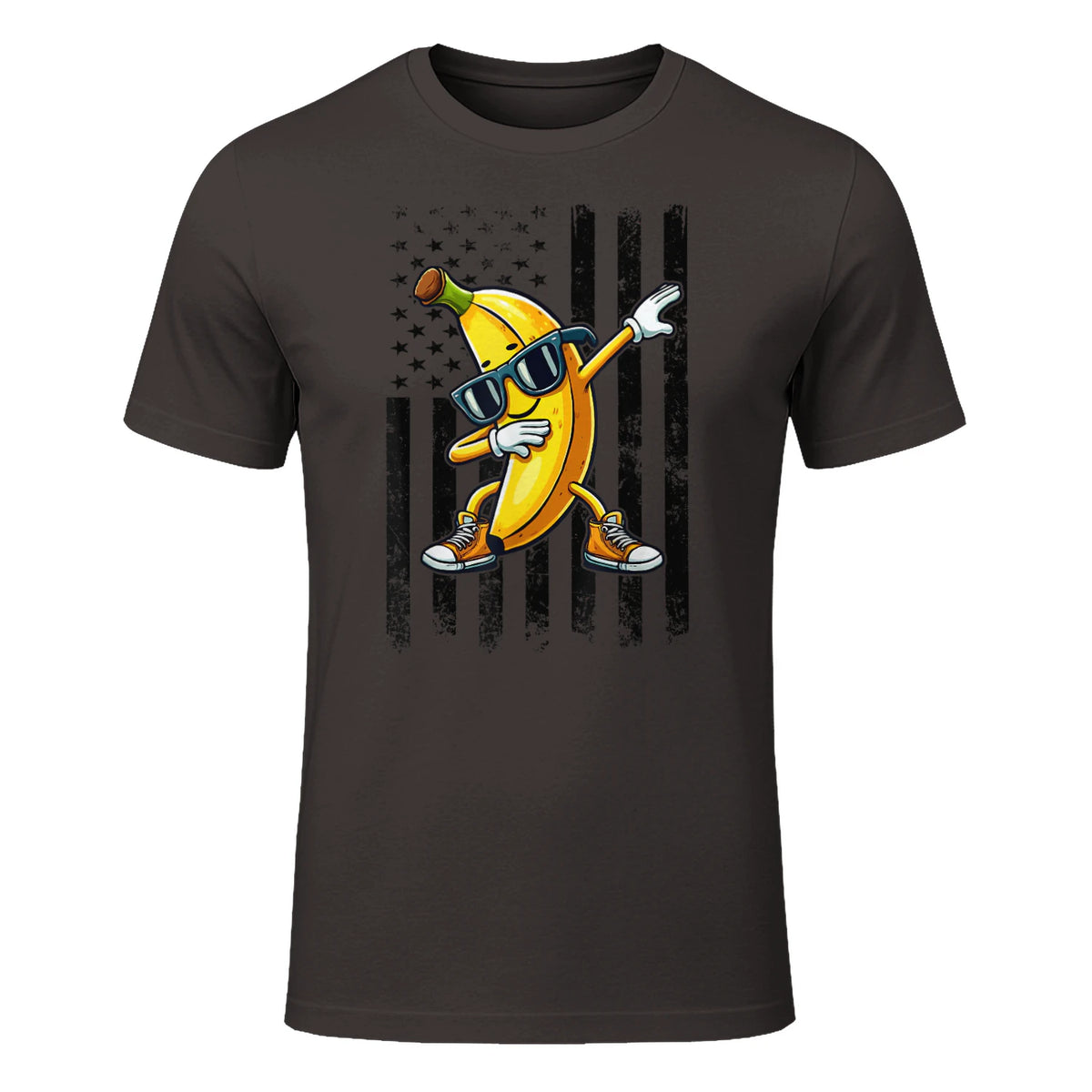 Dabbing Banana Retro American Flag Banana Lover Boys Kids T-Shirt in Dark Chocolate - front view