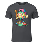 Baseball Drip for Boys Ice Cream Drip Baseball Sport T-Shirt in Charcoal - front view