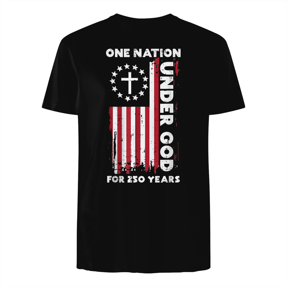 Christian American Flag Anniversary T-Shirt in Black - back view