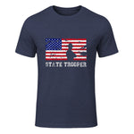 State Trooper USA Flag T-Shirt Gift T-Shirt in Heather Navy - front view