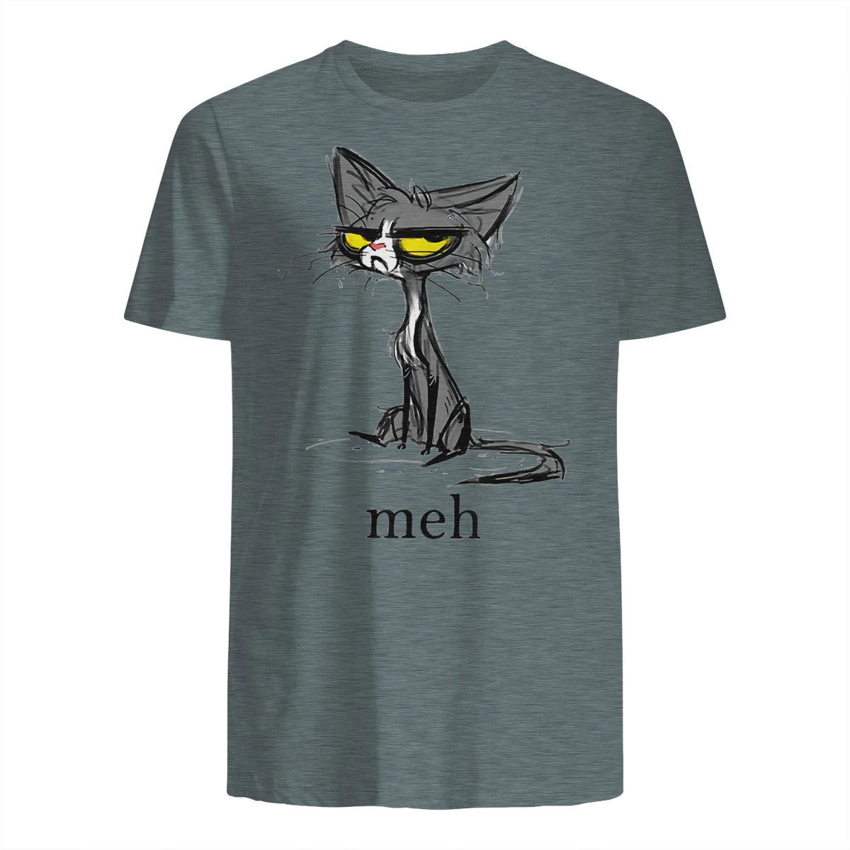 Funny Meh Cat Gift for Cat Lovers in Dark Heather - back view