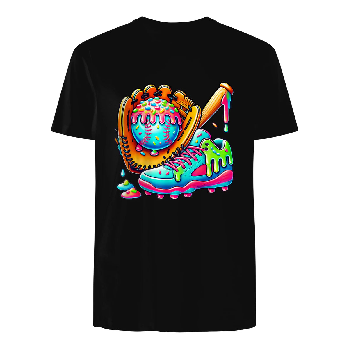 Ice Cream Drip Baseball Stuff Baseball Drip for Boys Graphic T-Shirt in Black - back view