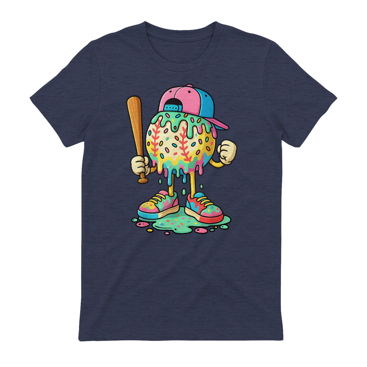 Baseball Drip for Boys Ice Cream Drip Baseball Sport T-Shirt in Heather Navy - back view