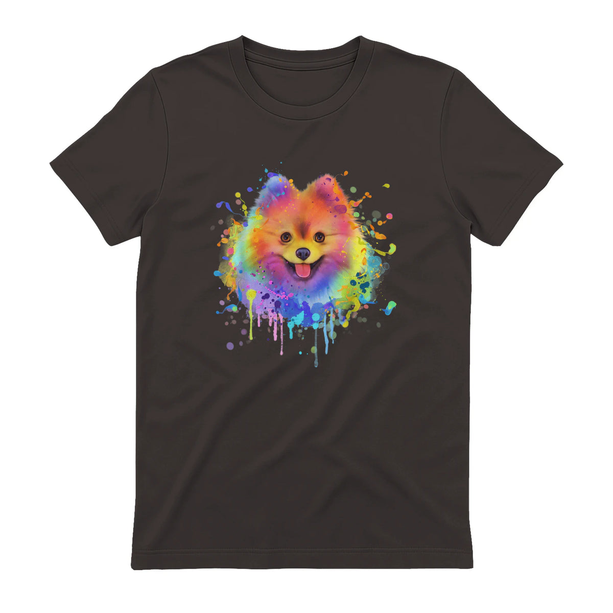 Colorful Splash Art Poméranie Portrait Pom Puppy Owner in Dark Chocolate - back view