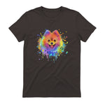 Colorful Splash Art Poméranie Portrait Pom Puppy Owner in Dark Chocolate - back view