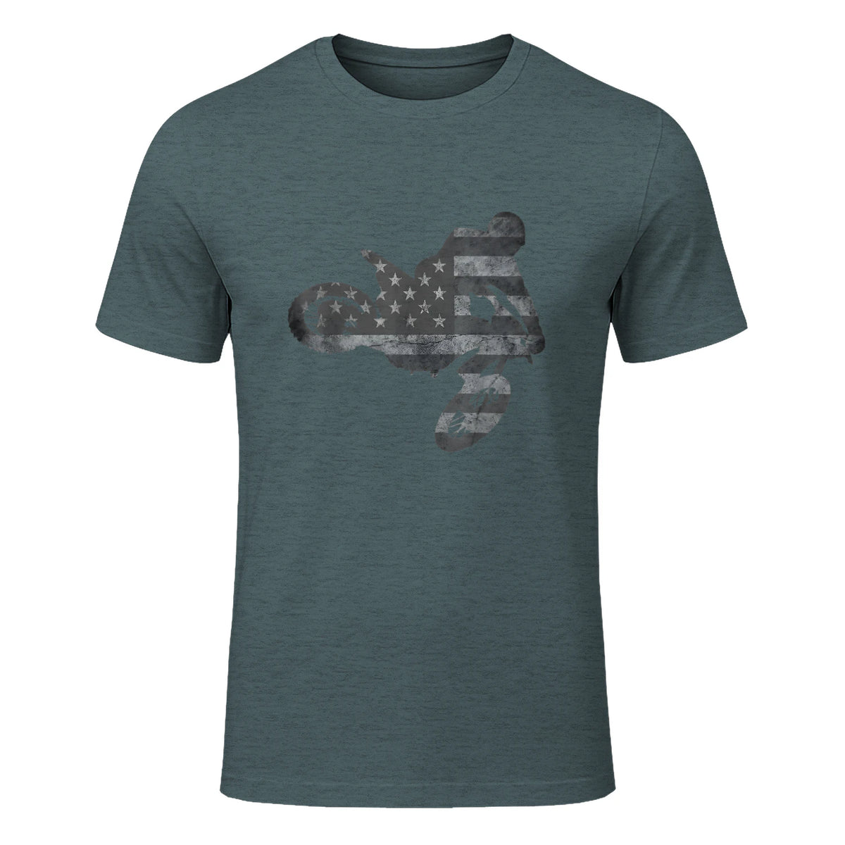 Dirt Bike American Flag T-Shirt Motocross Enduro Shirt T-Shirt in Dark Heather - front view