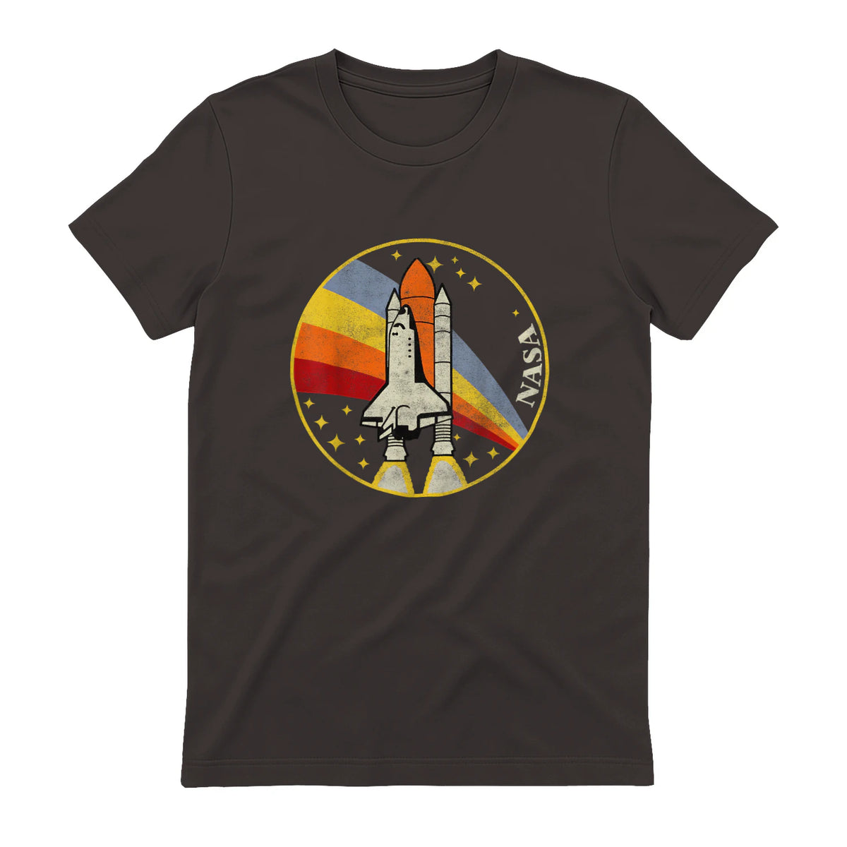 NASA Shuttle Launch Into Rainbow Premium Graphic T-Shirt T-Shirt UK in Dark Chocolate - back view