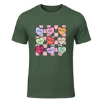 Special Education Teacher Candy Heart Valentines Day Love T-Shirt in Military Green - front view