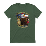 Patriotic Eagle Liberty Bell Anniversary T-Shirt in Military Green - back view