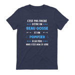 Départ Métier Super Pompier Humour Beau Gosse Pompier in Heather Navy - back view