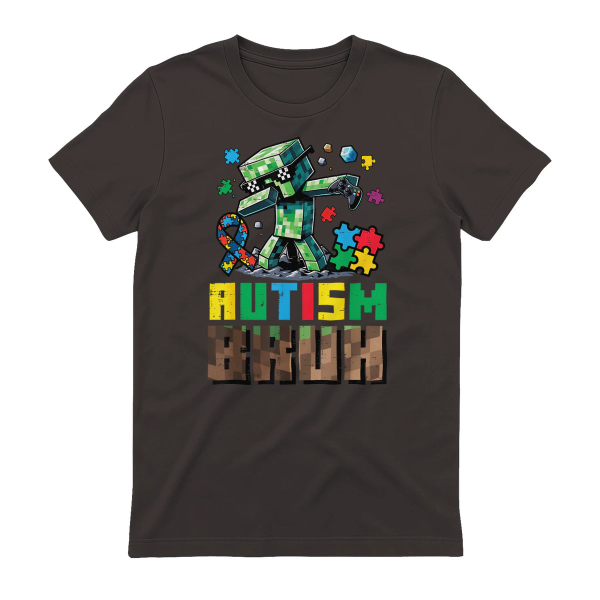 Autism Bruh Dab ASD Awareness Gamer Boys Kids Youth in Dark Chocolate - back view