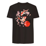 Cherry Blossom Koi Carpe Fish Japanese Sakura Art Graphique in Dark Chocolate - back view