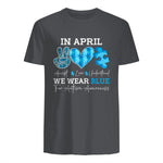 In April We Wear Blue Autism Awareness T-Shirt in Charcoal - back view