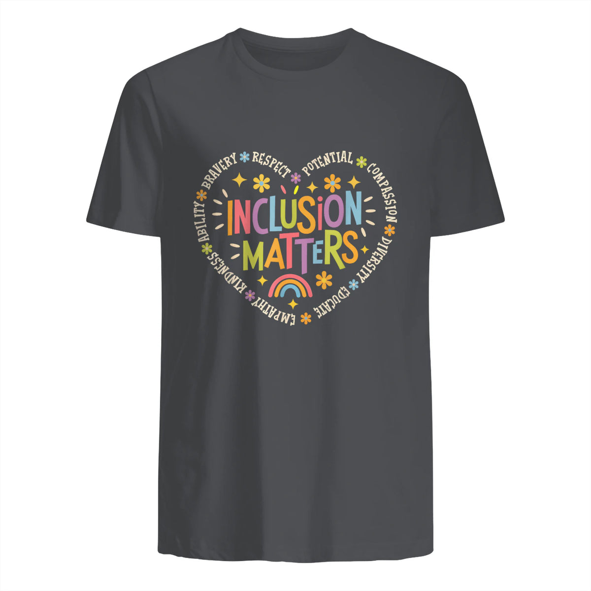 Inclusion Matters Special Education Teacher Autism Awareness in Charcoal - back view
