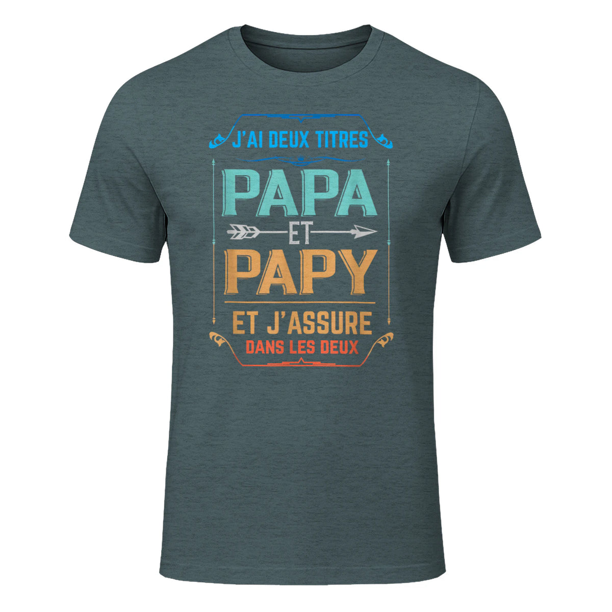 Deux Papa J'Ai et Papy Titres Grand Père in Dark Heather - front view