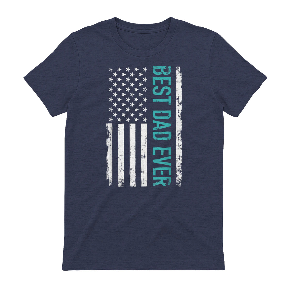 Father's day Best dad ever with US american flag Short Sleeve in Heather Navy - back view