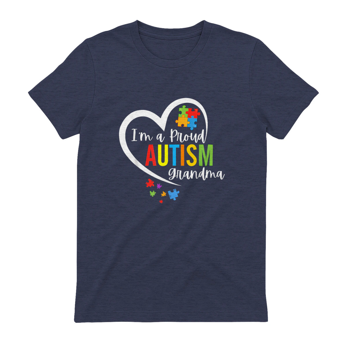 I'm A Proud Grandma Love Heart Autism Awareness Puzzle in Heather Navy - back view