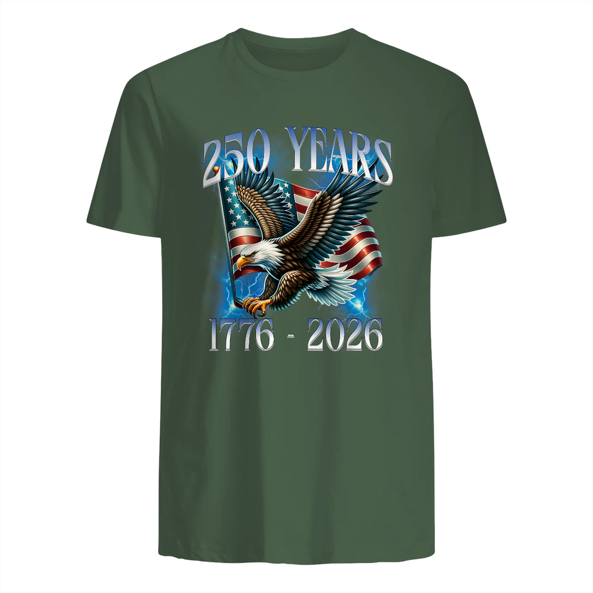 Eagle and Flag Anniversary Birthday T-Shirt in Military Green - back view