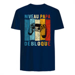Nouveau Papa Nouvelle Naissance Annonce Gamer Humour T-Shirt in Navy - back view