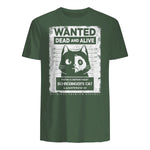 Schrödinger's Cat Wanted Dead And Alive Physics Physicist T-Shirt in Military Green - back view