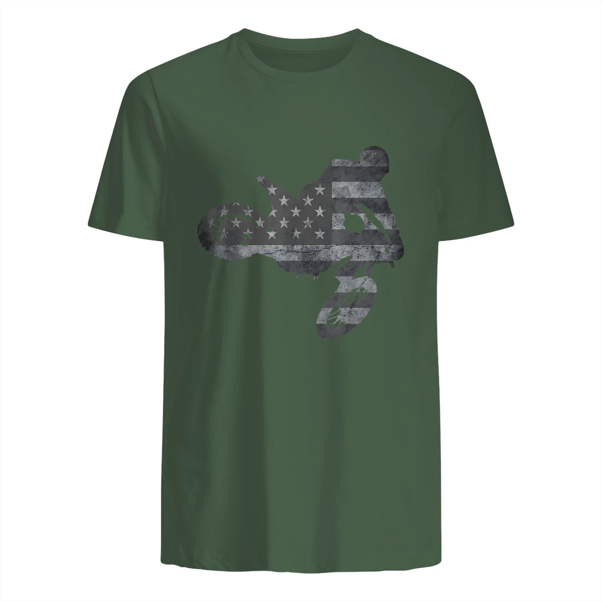 Dirt Bike American Flag T-Shirt Motocross Enduro Shirt T-Shirt in Military Green - back view