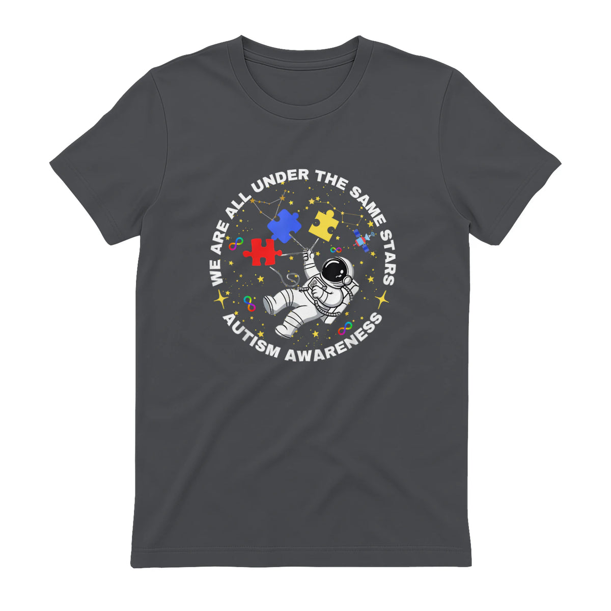 Autism We are All Under The Same Stars Space Astronaut in Charcoal - back view