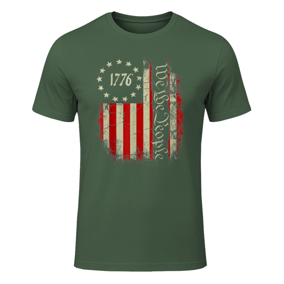 USA Patriotic Fourth of July America T-Shirt in Military Green - front view