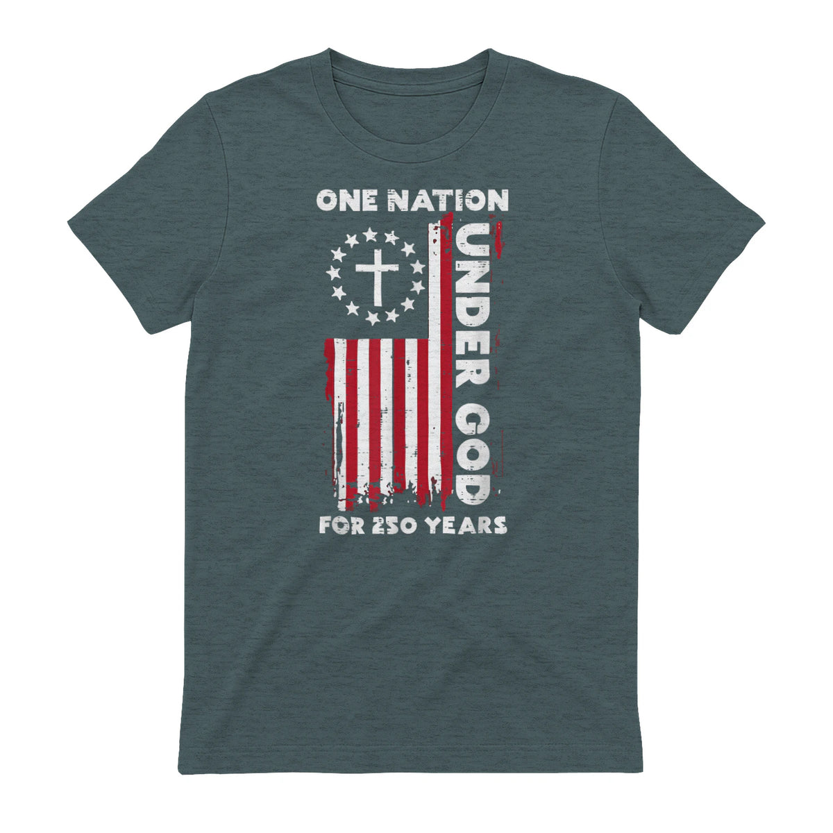 Christian American Flag Anniversary T-Shirt in Dark Heather - back view
