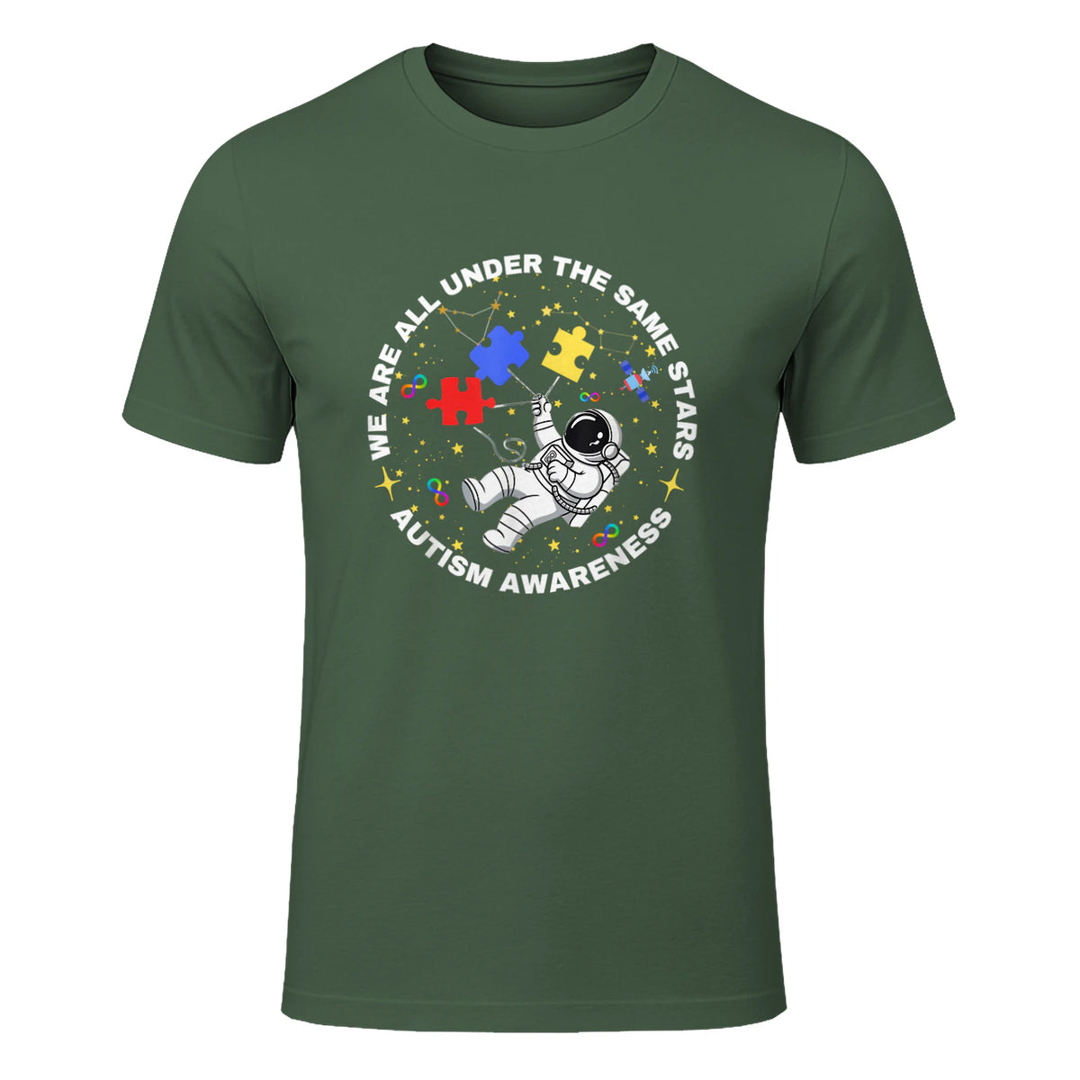 Autism We are All Under The Same Stars Space Astronaut in Military Green - front view