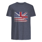 Vintage Half American Half British Flag Great Britain USA T-Shirt in Heather Navy - back view