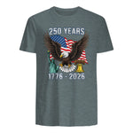 American Flag Fourth of July Anniversary T-Shirt in Dark Heather - back view